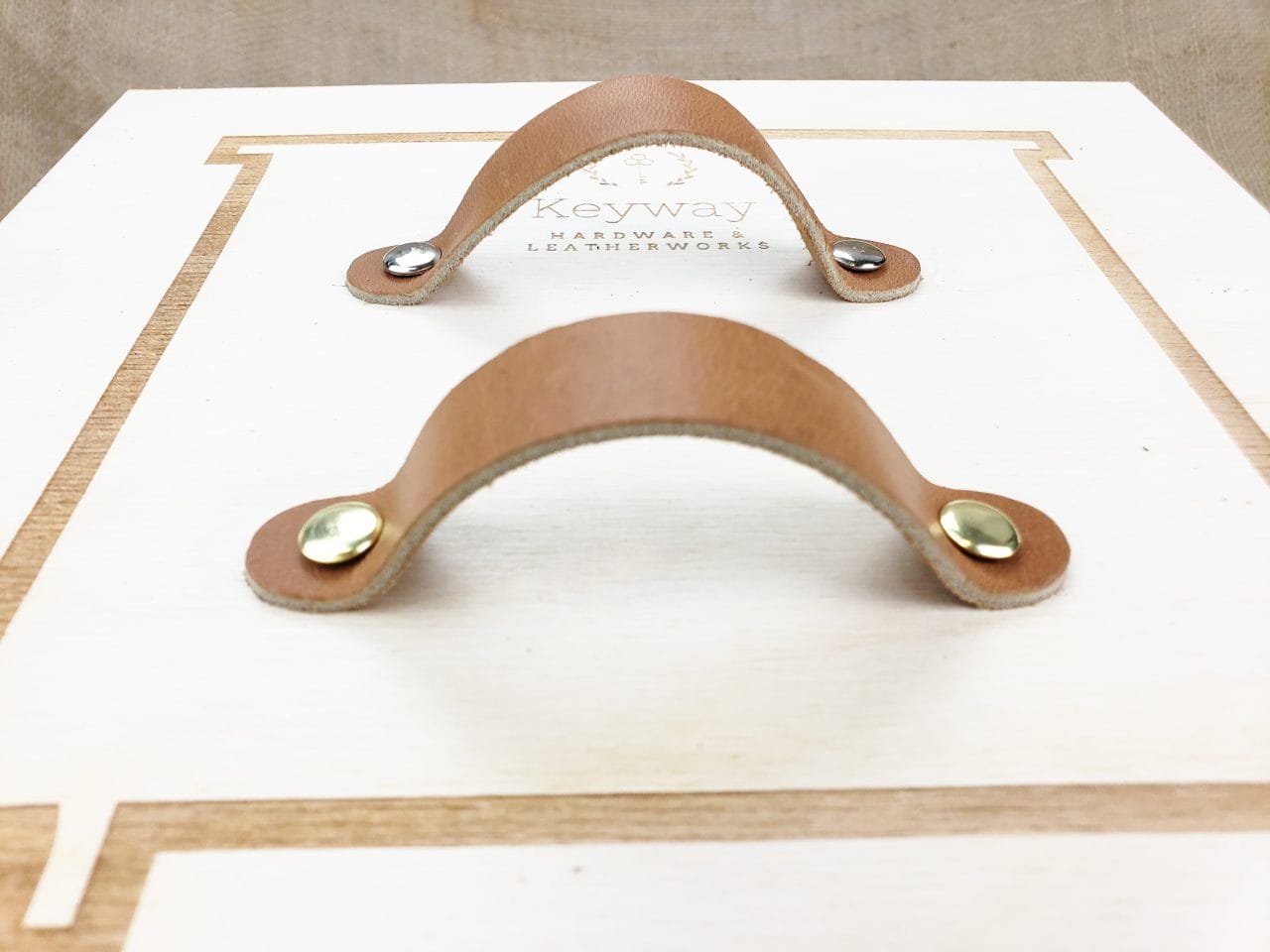 Leather Drawer Handles Cognac Keyway Hardware Leatherworks