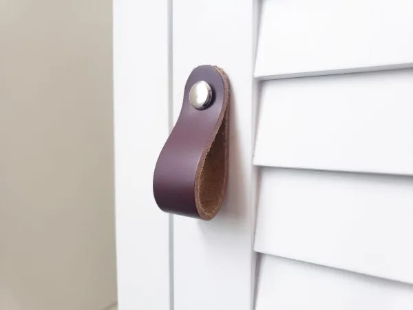 Leather Drawer Pulls - Matte Burgundy & Tan
