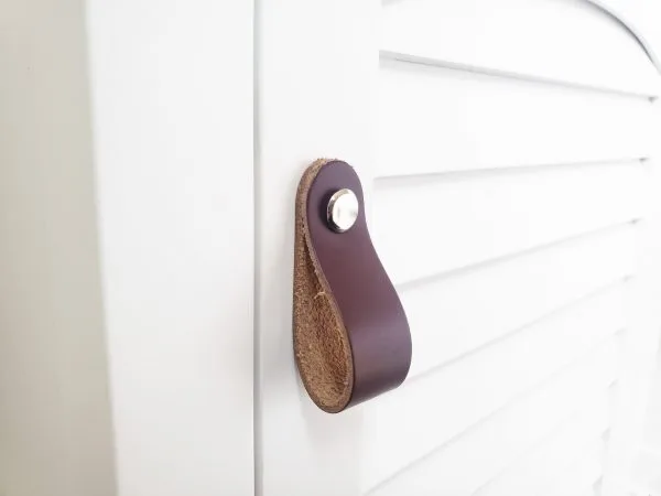 Leather Drawer Pulls - Matte Burgundy & Tan - Image 3