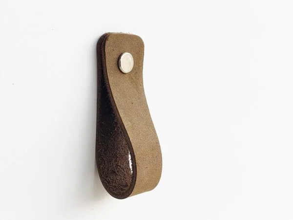 Leather Drawer Pulls - Olive- Concave Squared Edges